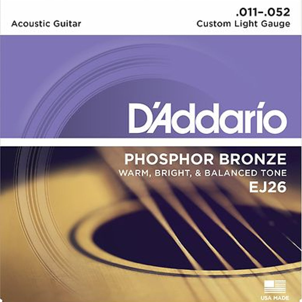 D'Addario EJ26 Phosphor Bronze Acoustic Guitar Strings, Custom Light .011-.052
