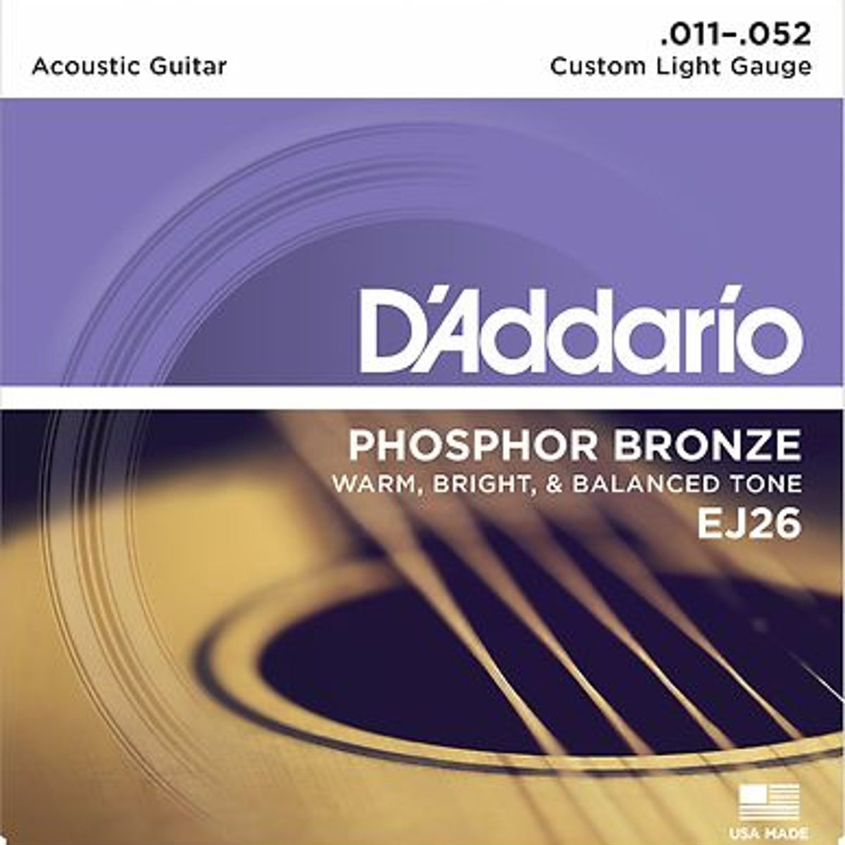 D'Addario EJ26 Phosphor Bronze Acoustic Guitar Strings, Custom Light .011-.052