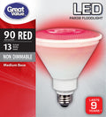 Great Value 10W LED (90 Watt equivalent) PAR38 style Floodlight Bulb, Red, Non-Dimmable