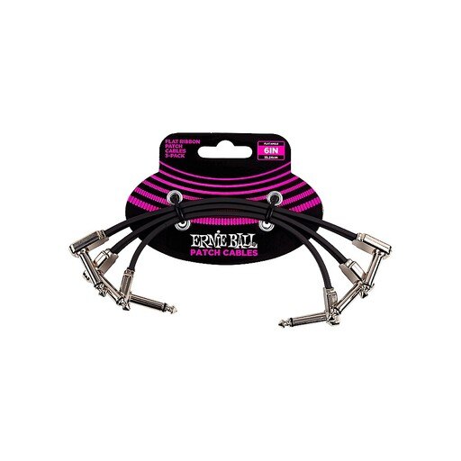 Ernie Ball Flat Ribbon Patch Cable 6in - Pack of 3 Black