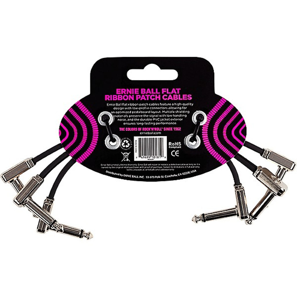 Ernie Ball Flat Ribbon Patch Cable 6in - Pack of 3 Black