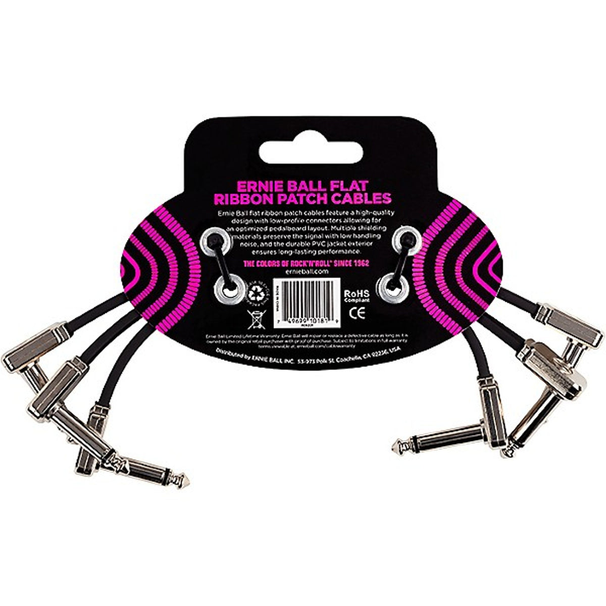 Ernie Ball Flat Ribbon Patch Cable 6in - Pack of 3 Black