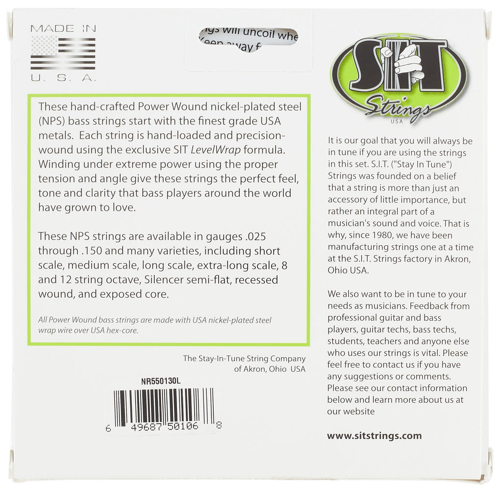 SIT Nickel Power Wound 5-String Medium Guitar Strings - for 5 string Steinberger-type bass