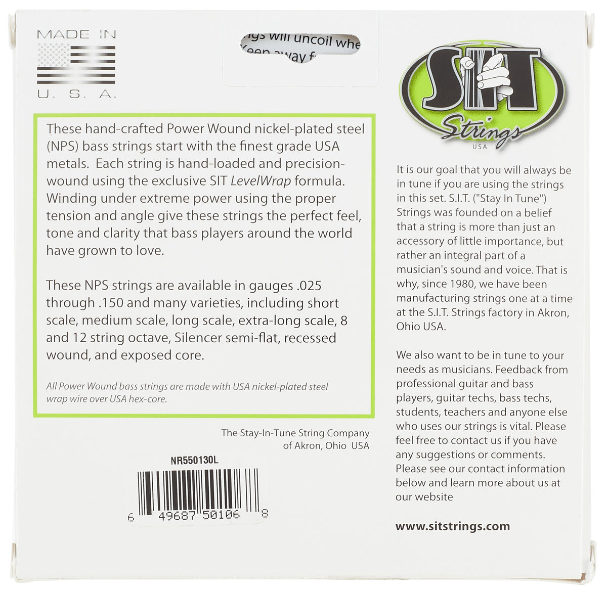 SIT Nickel Power Wound 5-String Medium Guitar Strings - for 5 string Steinberger-type bass