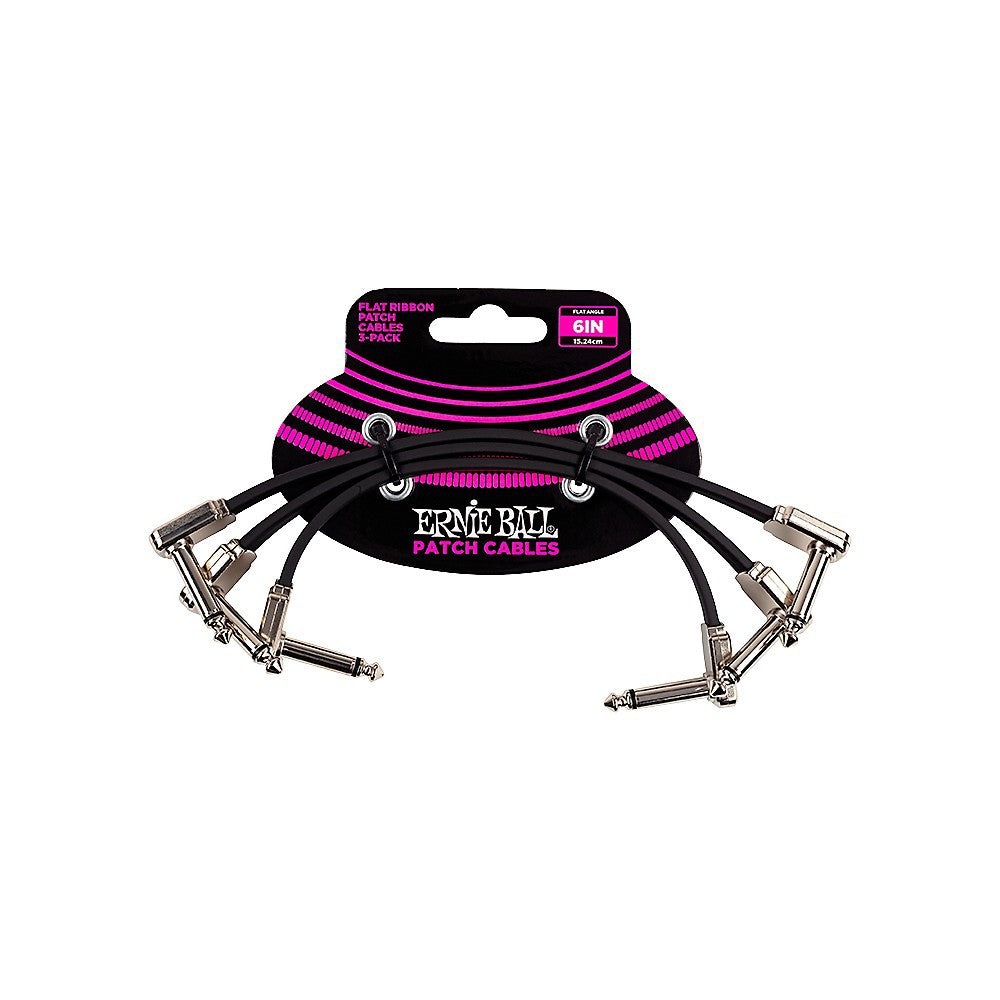 Ernie Ball Flat Ribbon Patch Cable 6in - Pack of 3 Black