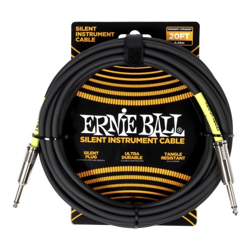 Ernie Ball 20ft Black Instrument Cable Straight/Straight P06046