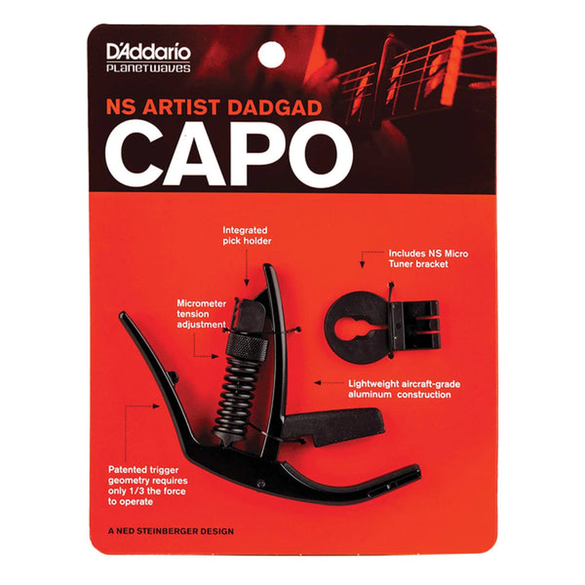 D'Addario NS Artist DADGAD Capo w/Micro Tuner Bracket