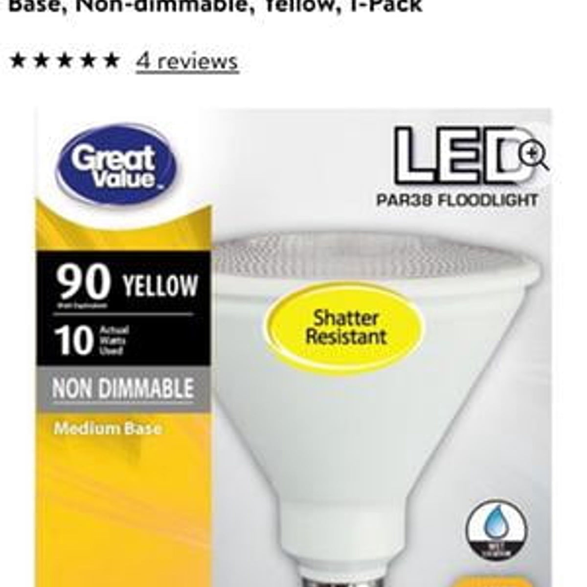 Great Value 10W LED Floodlight Bulb, Green, Non-Dimmable - for PAR Can Lights
