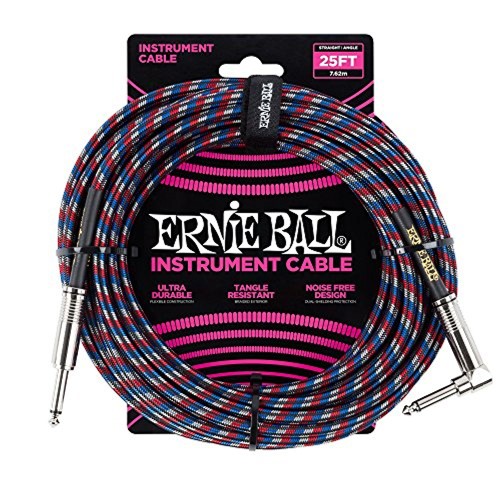 Ernie Ball P06063 Guitar Strap in Black with Red, White/Silver color fabric, 25ft. Straight/Angle ends
