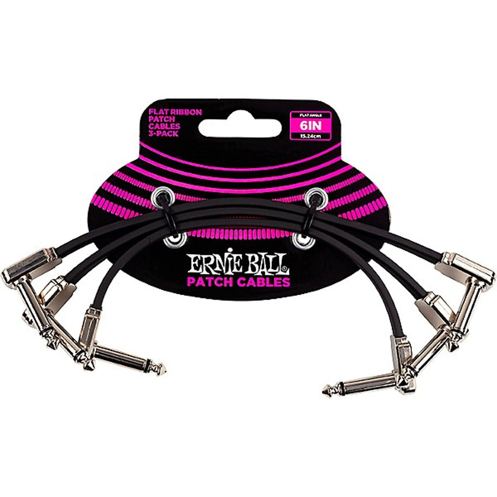 Ernie Ball Flat Ribbon Patch Cable 6in - Pack of 3 Black