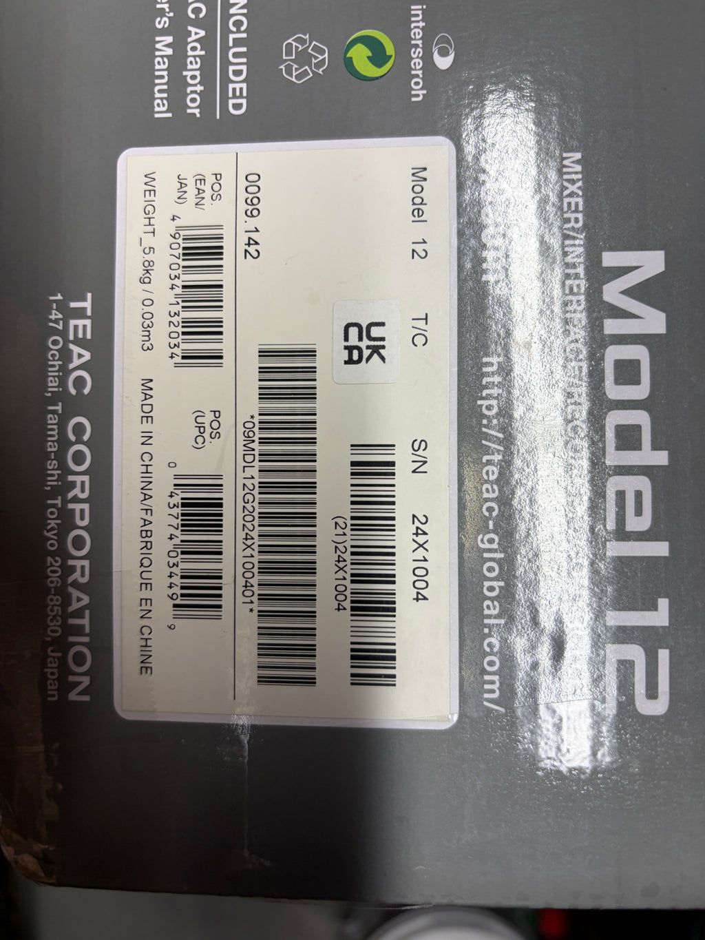 Tascam Model 12 All-In-One Production Mixer USB Audio Interface Multitrack Recorder - pre-owned.