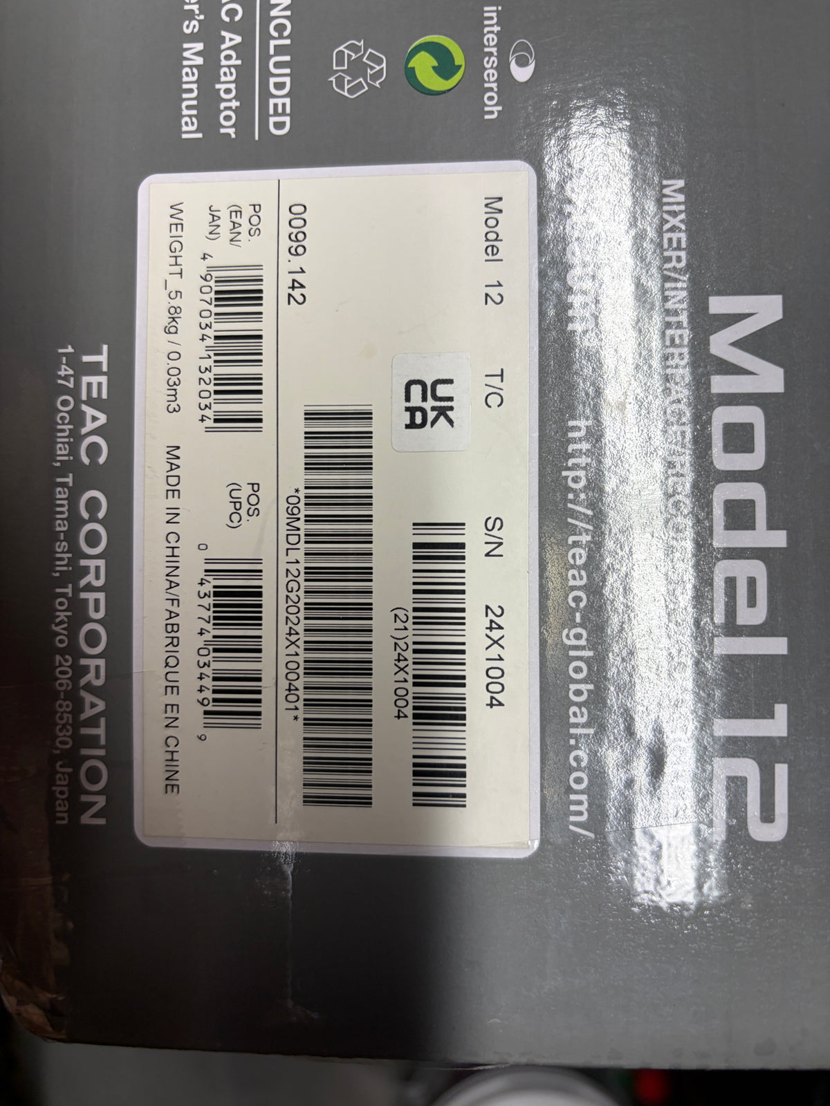 Tascam Model 12 All-In-One Production Mixer USB Audio Interface Multitrack Recorder - pre-owned.