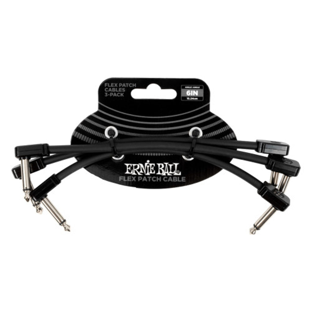 Ernie Ball Flat Ribbon Patch Cable 6in - Pack of 3 Black
