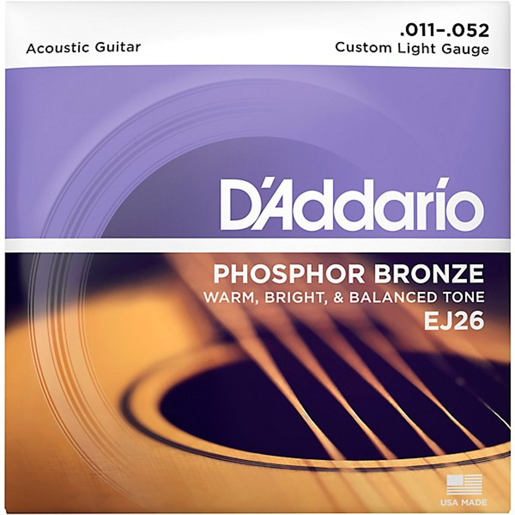 D'Addario EJ26 Phosphor Bronze Acoustic Guitar Strings, Custom Light .011-.052