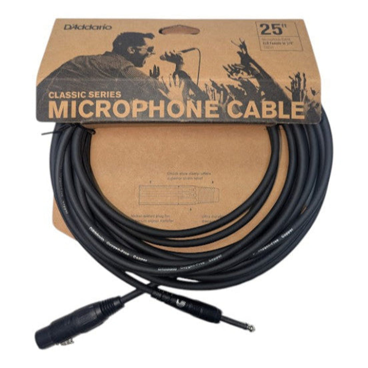 D'Addario 25ft Classic Series Unbalanced Microphone Cable XLR (mic side) to 1/4 inch PW-CGMIC-25